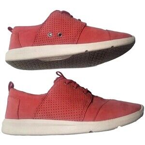 Tom's Womens Del Rey Sneakers Shoes Red Leather Lace Up Size 5 Suede lace-up